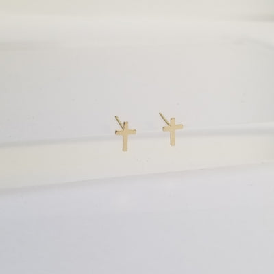 Tiny Cross Earrings | 14K Gold
